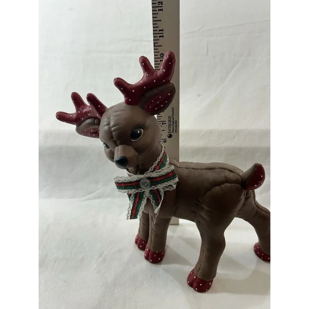 Vintage Kimple Ceramic Mold Christmas Reindeer Figurine Hand-Painted 10.5